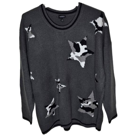 Torrid 1 Women 14/16 1x Gray Soft Plush Knit Star Knit Crewneck Sweater - Picture 3 of 9